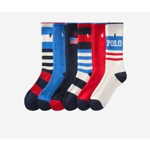 NWT MENS POLO RALPH LAUREN CREW SPORT SOCKS~6 PAIRS